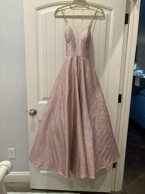 Sparkling Light Pink Prom Ball Gown with Spaghetti Straps